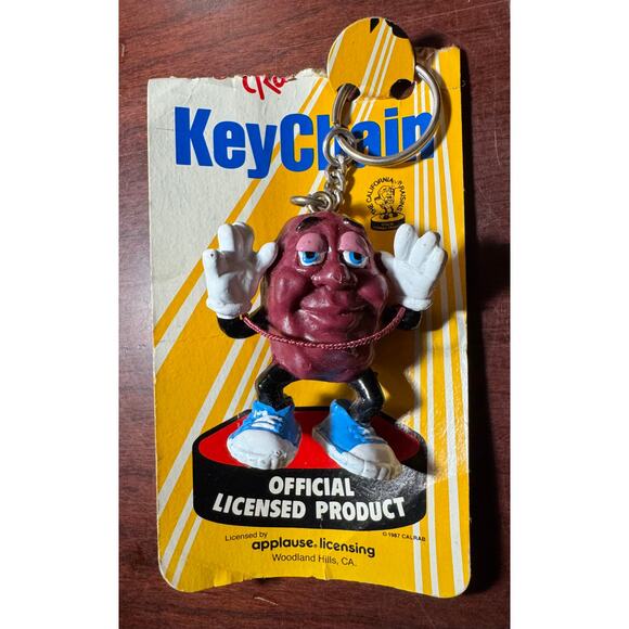 Vintage 1987 Keychain Keyring Charm Novelty California Raisins Justin Blue - Picture 1 of 6